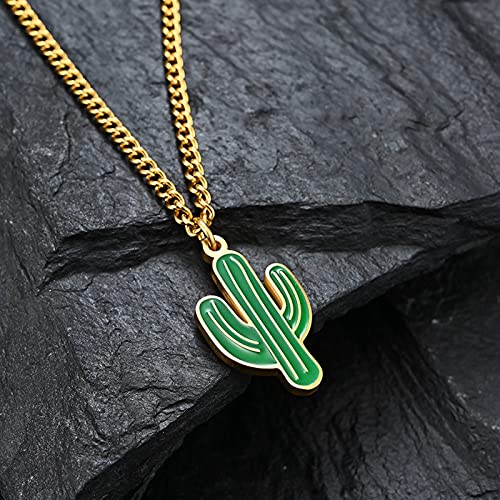 EzzySo Colgante Frente al Sol con Cactus, Vikingo gótico, Collar de Hierro de Titanio, Adecuado para Caballeros, Halloween, Fiestas, (incluida la Cadena),A