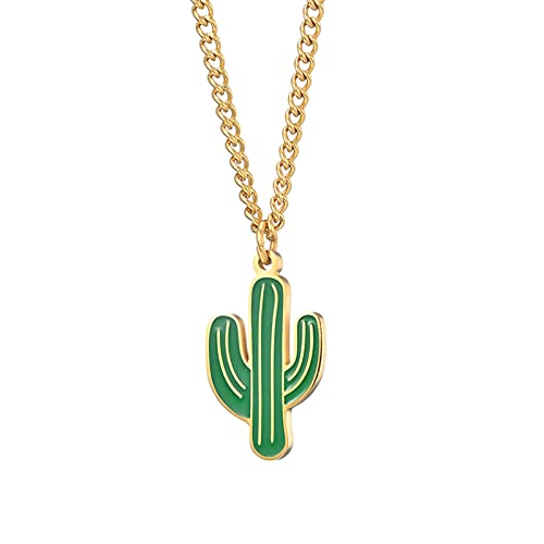 EzzySo Colgante Frente al Sol con Cactus, Vikingo gótico, Collar de Hierro de Titanio, Adecuado para Caballeros, Halloween, Fiestas, (incluida la Cadena),A