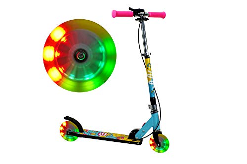 FA Sports - Patinete unisex para niños Velotouro con luces LED en las ruedas, altura regulable, freno en el manillar y mecanismo patentado de plegado en un clic