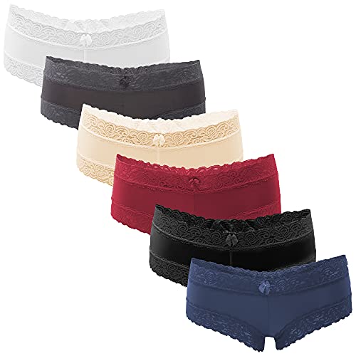 Fabio Farini Culotte Paquete de 6. Bragas con seductores Detalles de Encaje Multicolor S-M