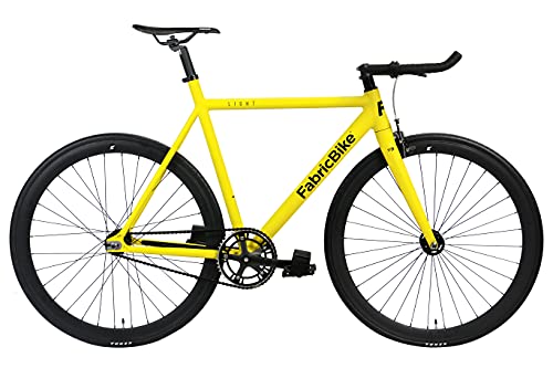 FabricBike- Bicicleta Fixed, Fixie, Single Speed, Cuadro y Horquilla Aluminio, Ruedas 28", 4 Colores, 3 Tallas, 9.45 kg Aprox. (Light Matte Yellow, M-54cm)