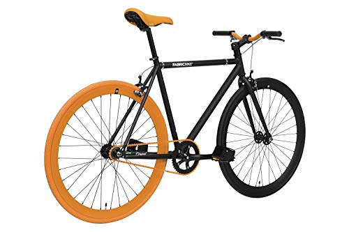 FabricBike- Bicicleta Fixie, piñon Fijo, Single Speed, Cuadro Hi-Ten Acero, 10,45 kg. (Talla M) (M-53cm, Black & Orange 3.0)