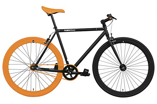 FabricBike- Bicicleta Fixie, piñon Fijo, Single Speed, Cuadro Hi-Ten Acero, 10,45 kg. (Talla M) (M-53cm, Black & Orange 3.0)