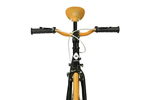 FabricBike- Bicicleta Fixie, piñon Fijo, Single Speed, Cuadro Hi-Ten Acero, 10,45 kg. (Talla M) (S-49cm, Black & Orange 2.0)