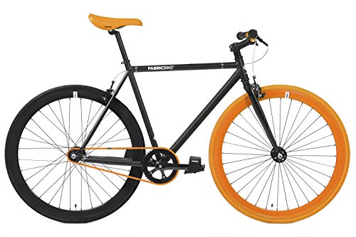 FabricBike- Bicicleta Fixie, piñon Fijo, Single Speed, Cuadro Hi-Ten Acero, 10,45 kg. (Talla M) (S-49cm, Black & Orange 2.0)
