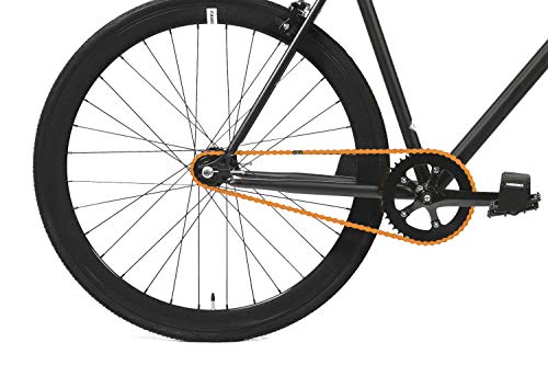 FabricBike- Bicicleta Fixie, piñon Fijo, Single Speed, Cuadro Hi-Ten Acero, 10,45 kg. (Talla M) (S-49cm, Black & Orange 2.0)