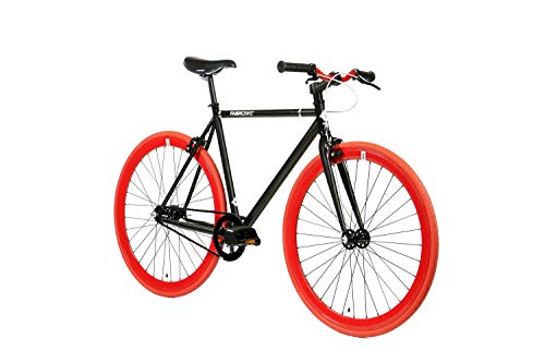 FabricBike- Bicicleta Fixie, piñon Fijo, Single Speed, Cuadro Hi-Ten Acero, 10Kg (M-53cm, Matte Black & Red)