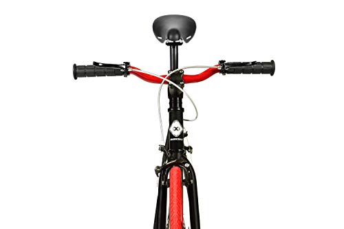 FabricBike- Bicicleta Fixie, piñon Fijo, Single Speed, Cuadro Hi-Ten Acero, 10Kg (M-53cm, Matte Black & Red)