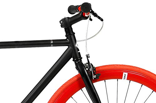 FabricBike- Bicicleta Fixie, piñon Fijo, Single Speed, Cuadro Hi-Ten Acero, 10Kg (M-53cm, Matte Black & Red)