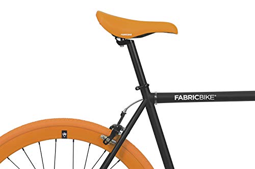 FabricBike- Bicicleta Fixie, piñon Fijo, Single Speed, Cuadro Hi-Ten Acero, 10Kg (S-49cm, Black & Orange 3.0)