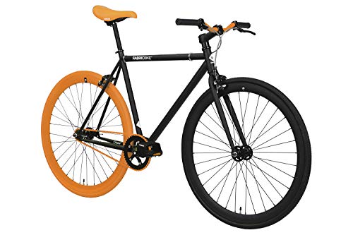 FabricBike- Bicicleta Fixie, piñon Fijo, Single Speed, Cuadro Hi-Ten Acero, 10Kg (S-49cm, Black & Orange 3.0)