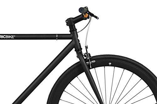 FabricBike- Bicicleta Fixie, piñon Fijo, Single Speed, Cuadro Hi-Ten Acero, 10Kg (S-49cm, Black & Orange 3.0)