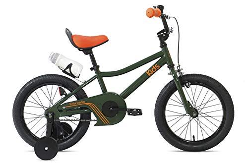 FabricBike Kids - Bicicleta con Pedales para niño y niña, Ruedines de Entrenamiento Desmontables, Frenos, Ruedas 12 y 16 Pulgadas, 4 Colores (Amazon Green, 16": 3-7 Años (Estatura 96cm - 120cm))