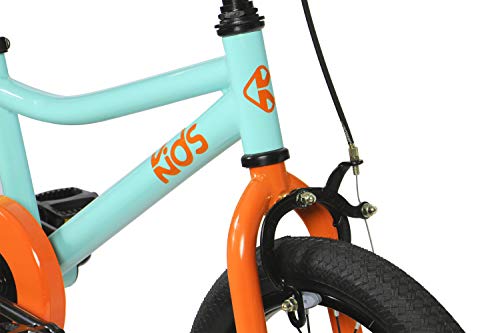 FabricBike Kids - Bicicleta con Pedales para niño y niña, Ruedines de Entrenamiento Desmontables, Frenos, Ruedas 12 y 16 Pulgadas, 4 Colores (Aqua & Orange, 16": 3-7 Años (Estatura 96cm - 120cm))