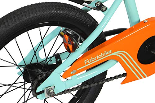 FabricBike Kids - Bicicleta con Pedales para niño y niña, Ruedines de Entrenamiento Desmontables, Frenos, Ruedas 12 y 16 Pulgadas, 4 Colores (Aqua & Orange, 16": 3-7 Años (Estatura 96cm - 120cm))