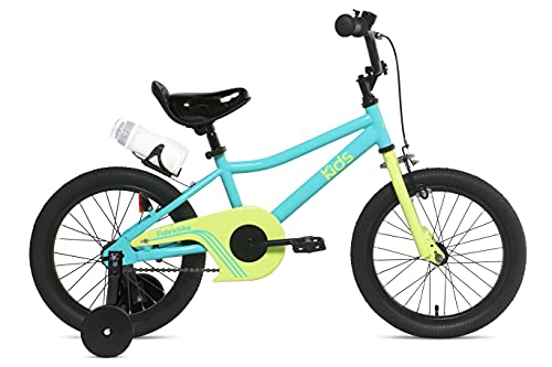 FabricBike Kids - Bicicleta con Pedales para niño y niña, Ruedines de Entrenamiento Desmontables, Frenos, Ruedas 12 y 16 Pulgadas, 4 Colores (Aqua & Seafoam 16": 3-7 Años (Estatura 96cm - 120cm))