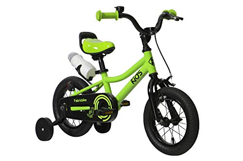 FabricBike Kids - Bicicleta con Pedales para niño y niña, Ruedines de Entrenamiento Desmontables, Frenos, Ruedas 12 y 16 Pulgadas, 4 Colores (Light Green, 12": 2-3,5 Años (Estatura 70cm - 96cm))