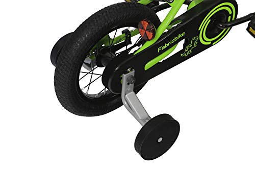 FabricBike Kids - Bicicleta con Pedales para niño y niña, Ruedines de Entrenamiento Desmontables, Frenos, Ruedas 12 y 16 Pulgadas, 4 Colores (Light Green, 12": 2-3,5 Años (Estatura 70cm - 96cm))