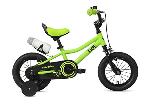 FabricBike Kids - Bicicleta con Pedales para niño y niña, Ruedines de Entrenamiento Desmontables, Frenos, Ruedas 12 y 16 Pulgadas, 4 Colores (Light Green, 12": 2-3,5 Años (Estatura 70cm - 96cm))