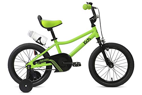 FabricBike Kids - Bicicleta con Pedales para niño y niña, Ruedines de Entrenamiento Desmontables, Frenos, Ruedas 12 y 16 Pulgadas, 4 Colores (Light Green, 16": 3-7 Años (Estatura 96cm - 120cm))