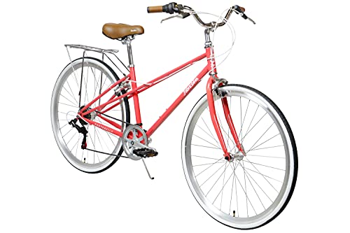 FabricBike Portobello - Bicicleta de Paseo Mujer, Bicicleta Urbana Vintage Retro, Bicicleta de Ciudad Estilo Holandesa con Cambios Shimano Sillín Confortable. (Portobello Coral)
