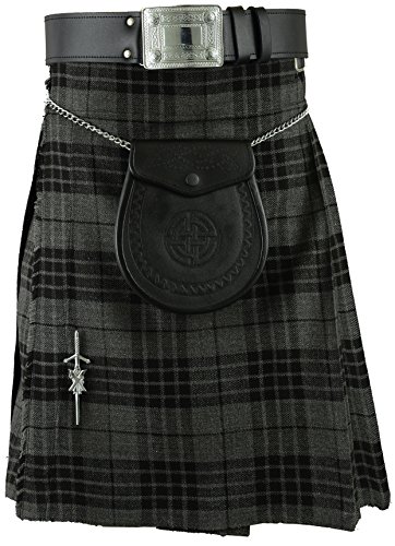 Falda Escocesa Vestido Tierras Altas Tradicional Hombres Kilt - Gris, W52