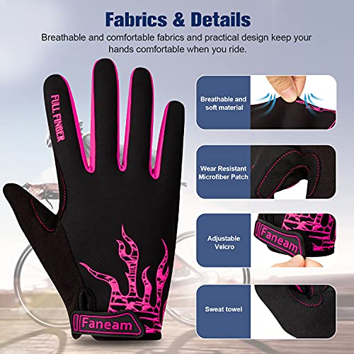 Faneam Guantes de Ciclismo Invierno Hombre Mujer Guante MTB Largo con Pantalla Táctil Guantes Bicicleta Montaña con Acolchadas De Gel Prueba de Viento Guantes Deportivos (Rosado S)