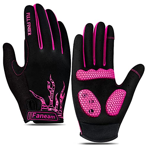 Faneam Guantes de Ciclismo Invierno Hombre Mujer Guante MTB Largo con Pantalla Táctil Guantes Bicicleta Montaña con Acolchadas De Gel Prueba de Viento Guantes Deportivos (Rosado S)