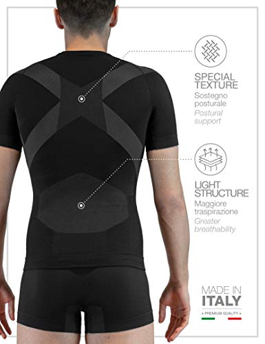 FarmaMed Ecodrytech Camiseta de Postura Hombre, Ropa Interior, Oficina, Deporte, Aire Libre, Fitness, Tecnologia Seamless, Dryarn, Polygiene, Oeko-Tex, 100% Made in Italy, Color Negro, Talla S-M