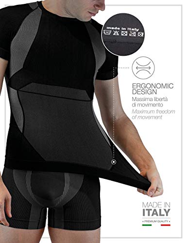 FarmaMed Ecodrytech Camiseta de Postura Hombre, Ropa Interior, Oficina, Deporte, Aire Libre, Fitness, Tecnologia Seamless, Dryarn, Polygiene, Oeko-Tex, 100% Made in Italy, Color Negro, Talla S-M