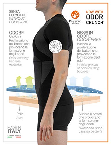 FarmaMed Ecodrytech Camiseta de Postura Hombre, Ropa Interior, Oficina, Deporte, Aire Libre, Fitness, Tecnologia Seamless, Dryarn, Polygiene, Oeko-Tex, 100% Made in Italy, Color Negro, Talla S-M