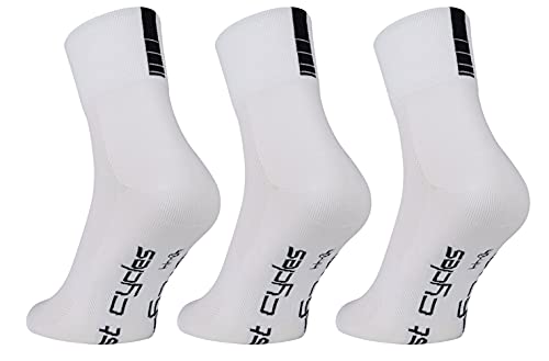 Fast Cycles - Pack de 3 calcetines deportivos transpirables para ciclismo de montaña, spinning, fitness, tenis, correr y correr., Unisex adulto, Blanco, 40-44