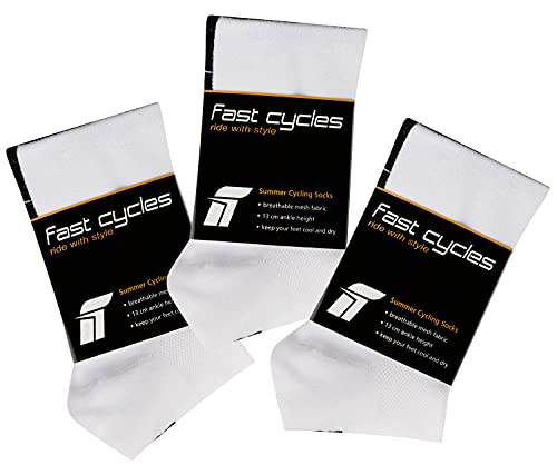 Fast Cycles - Pack de 3 calcetines deportivos transpirables para ciclismo de montaña, spinning, fitness, tenis, correr y correr., Unisex adulto, Blanco, 40-44