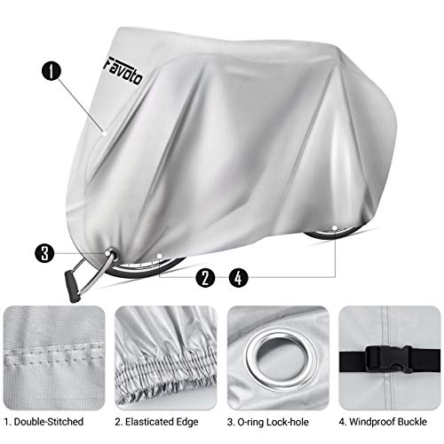 Favoto Funda para Bicicleta Exterior, 210D Oxford Cubierta Protector Impermeable al Aire Libre contra Lluvia/UV/Polvo/Nieve con Orificio de Bloqueo para Montaña Carretera, 200x70x110cm Plata