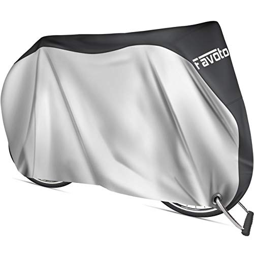 Favoto Funda para Bicicleta Exterior, 210D Oxford Cubierta Protector Impermeable al Aire Libre contra Lluvia/UV/Polvo/Nieve con Orificio de Bloqueo para Montaña Carretera, 200x70x110cm Negro+Plata