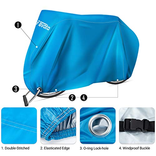 Favoto Funda para Bicicleta Exterior, 210D Oxford Cubierta Protector Impermeable al Aire Libre contra Lluvia/UV/Polvo/Nieve con Orificio de Bloqueo para Montaña Carretera, 200x70x110cm Azul