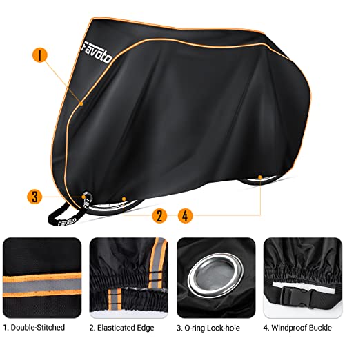 Favoto Funda para Bicicleta Exterior, 210D Oxford Cubierta Protector Impermeable con Largas Tiras Reflectantes contra Lluvia/UV/Polvo/Nieve para Montaña Carretera, 200x90x110cm Negro