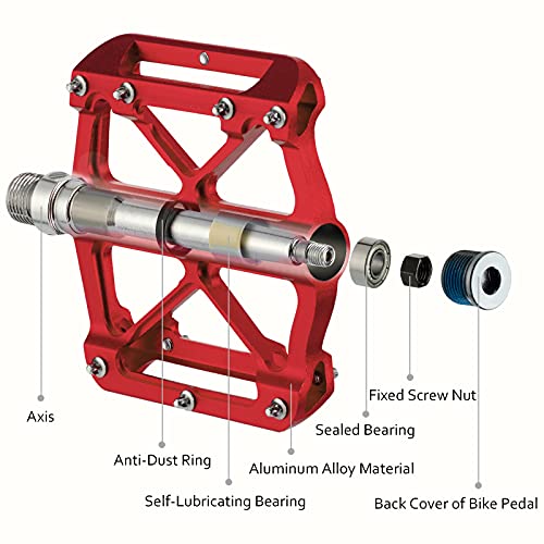 Favoto Pedales de Bicicleta Universal, Pedales Bicicleta Montaña de Aleación de Aluminio Antideslizante con Cojinetes Sellados, Rosca de 9/16" BMX MTB Bicicleta de Carretera Urbana Ciclismo, Rojo