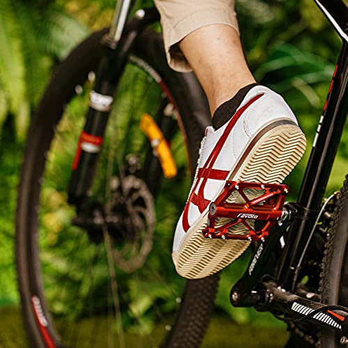 Favoto Pedales de Bicicleta Universal, Pedales Bicicleta Montaña de Aleación de Aluminio Antideslizante con Cojinetes Sellados, Rosca de 9/16" BMX MTB Bicicleta de Carretera Urbana Ciclismo, Rojo