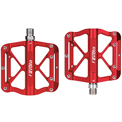 Favoto Pedales de Bicicleta Universal, Pedales Bicicleta Montaña de Aleación de Aluminio Antideslizante con Cojinetes Sellados, Rosca de 9/16" BMX MTB Bicicleta de Carretera Urbana Ciclismo, Rojo