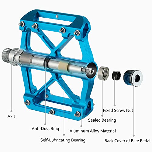Favoto Pedales de Bicicleta Universal, Pedales Bicicleta Montaña de Aleación de Aluminio Antideslizante con Cojinetes Sellados, Rosca de 9/16" BMX MTB Bicicleta de Carretera Urbana Ciclismo, Azul