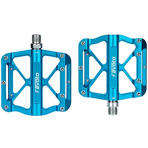 Favoto Pedales de Bicicleta Universal, Pedales Bicicleta Montaña de Aleación de Aluminio Antideslizante con Cojinetes Sellados, Rosca de 9/16" BMX MTB Bicicleta de Carretera Urbana Ciclismo, Azul