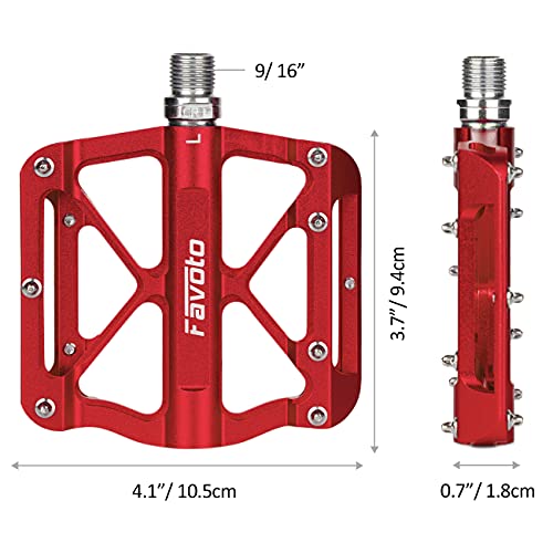 Favoto Pedales de Bicicleta Universal, Pedales Bicicleta Montaña de Aleación de Aluminio Antideslizante con Cojinetes Sellados, Rosca de 9/16" BMX MTB Bicicleta de Carretera Urbana Ciclismo, Rojo