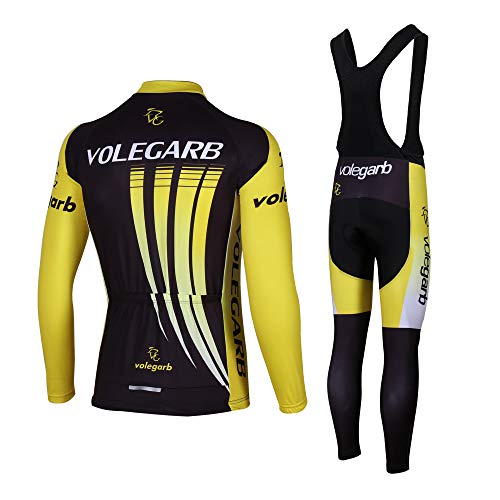 Feilaxleer Ropa Ciclismo Otoño/Invierno/Primavera para Hombre y Mujer - Ciclismo Maillot MTB de Manga Larga y Culotte Pantalones Acolchado 3D (Amarillo,L)