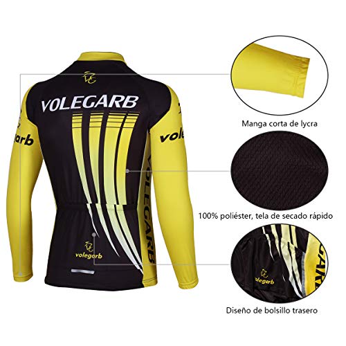 Feilaxleer Ropa Ciclismo Otoño/Invierno/Primavera para Hombre y Mujer - Ciclismo Maillot MTB de Manga Larga y Culotte Pantalones Acolchado 3D (Amarillo,L)