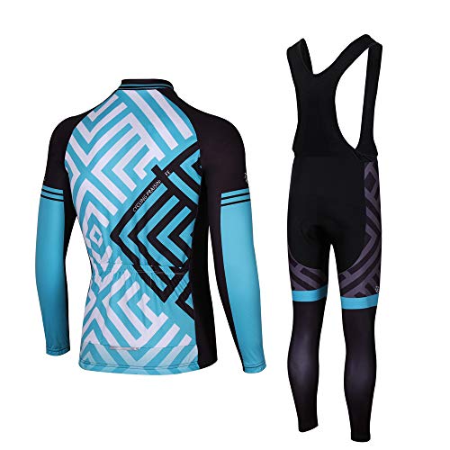 Feilaxleer Ropa Ciclismo Otoño/Invierno/Primavera para Hombre y Mujer - Ciclismo Maillot MTB de Manga Larga y Culotte Pantalones Acolchado 3D (Azul,XL)