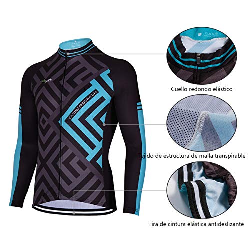 Feilaxleer Ropa Ciclismo Otoño/Invierno/Primavera para Hombre y Mujer - Ciclismo Maillot MTB de Manga Larga y Culotte Pantalones Acolchado 3D (Azul,XL)