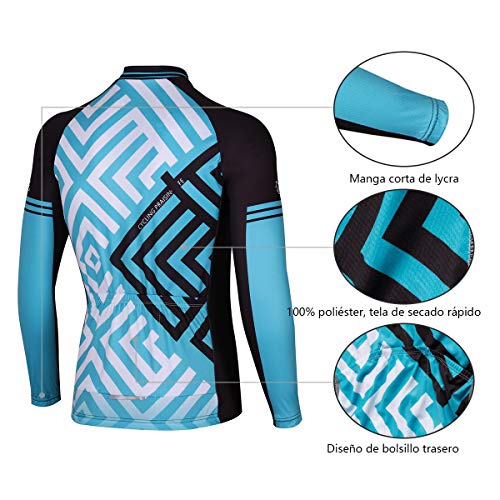 Feilaxleer Ropa Ciclismo Otoño/Invierno/Primavera para Hombre y Mujer - Ciclismo Maillot MTB de Manga Larga y Culotte Pantalones Acolchado 3D (Azul,XL)