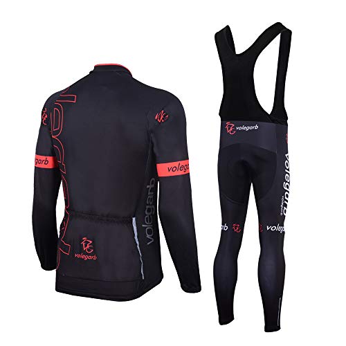 Feilaxleer Ropa Ciclismo Otoño/Invierno/Primavera para Hombre y Mujer - Ciclismo Maillot MTB de Manga Larga y Culotte Pantalones Acolchado 3D (Negro,XL)