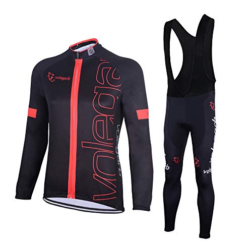 Feilaxleer Ropa Ciclismo Otoño/Invierno/Primavera para Hombre y Mujer - Ciclismo Maillot MTB de Manga Larga y Culotte Pantalones Acolchado 3D (Negro,XL)